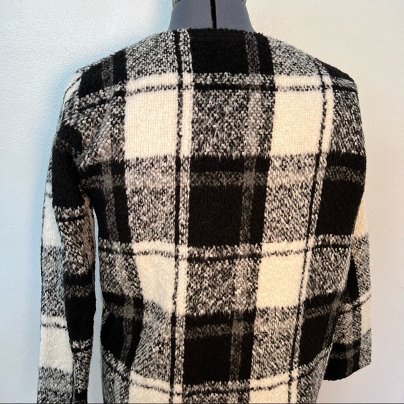 Ann Story Open Sweater Coat White Black Plaid - Picture 6 of 8